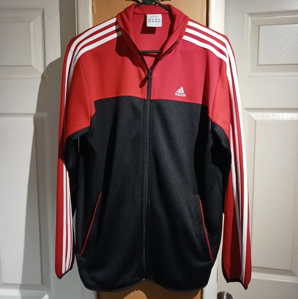 Adidas Men's 3 Stripe Red and Black Colorblock Track Jacket. Size M